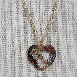 Vintage PPC 14K GF Yellow Gold "MOM" Heart Necklace 18 In Spring Ring Clasp